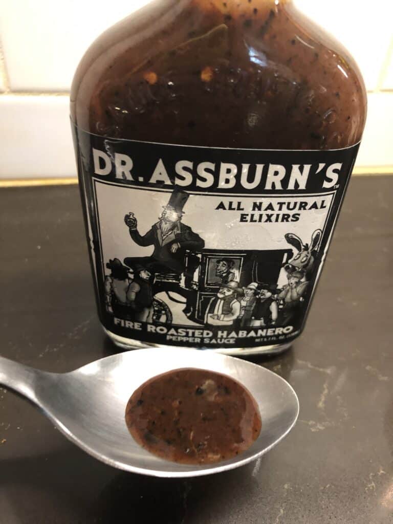 Dr. Assburn’s Fire Roasted Habanero Pepper Sauce on a spoon