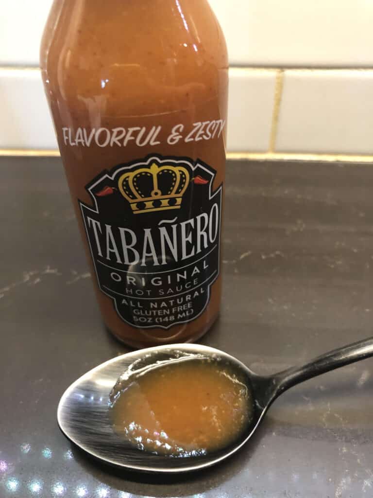 Tabanero Original Hot Sauce on a spoon