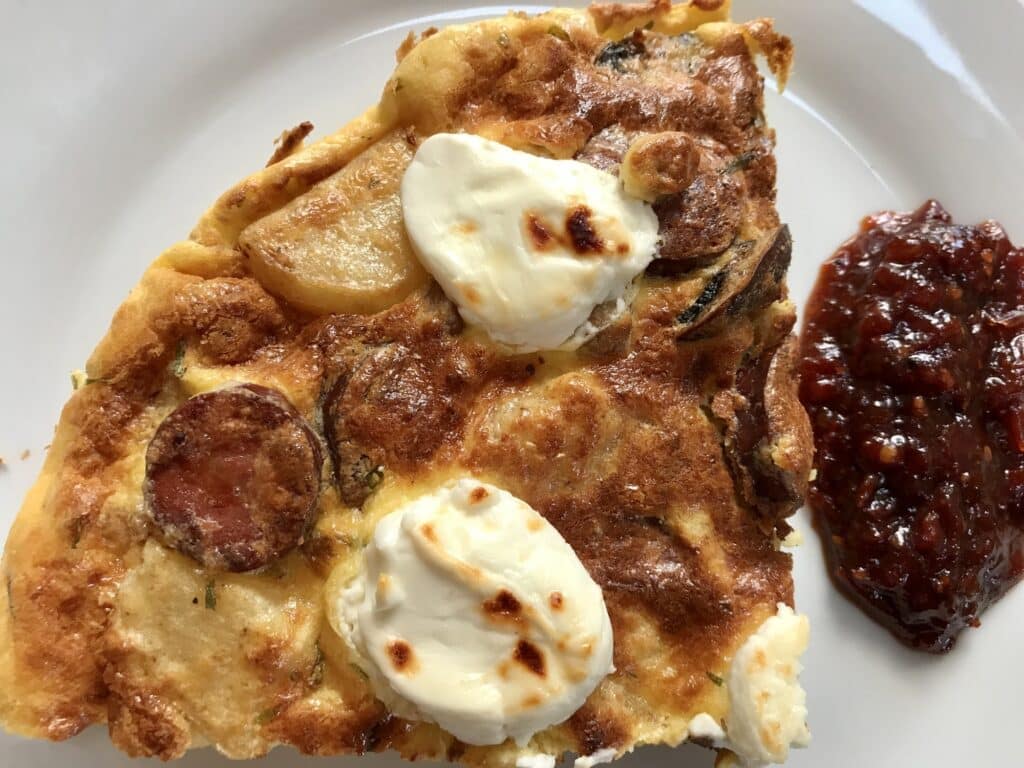 Chorizo frittata served with a side of chili jelly