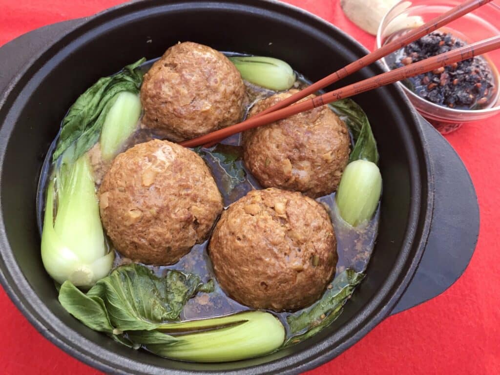 Lion's Head meatballs with crispy chili relish