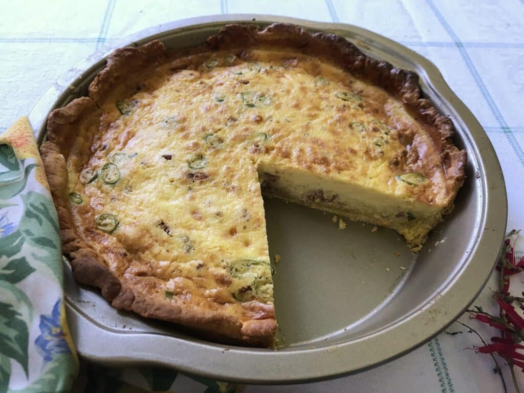 Baconegg and cheese quiche with serrano peppers 2